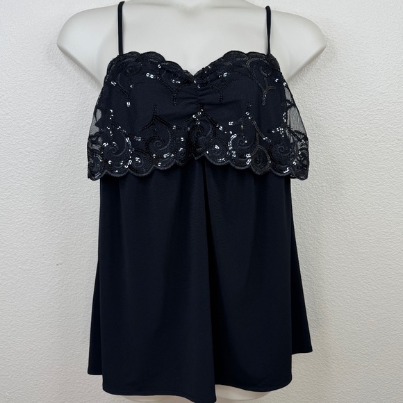 ❈ Lane Bryant Womens Black Lace Sequin Adjustable Straps Camisole Tank Top 14 16 - Picture 1 of 8